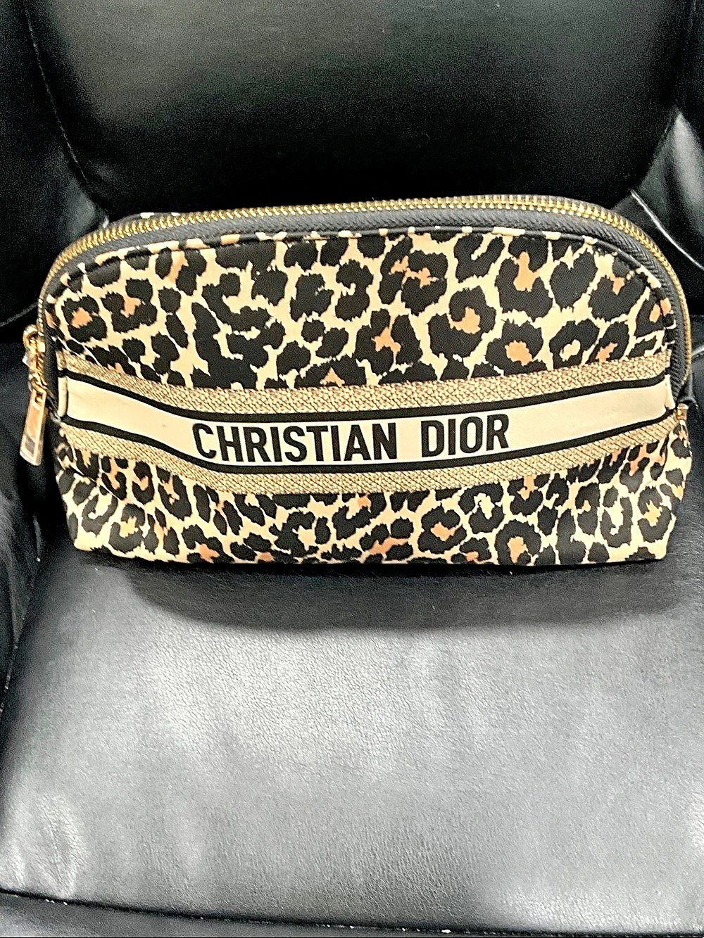 Christian Dior Beauty Mitzah Leopard Cosmetic Pouch Brown & Black